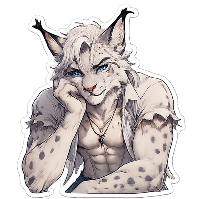LeeRoy a hot, white fured lynx staring only at you.